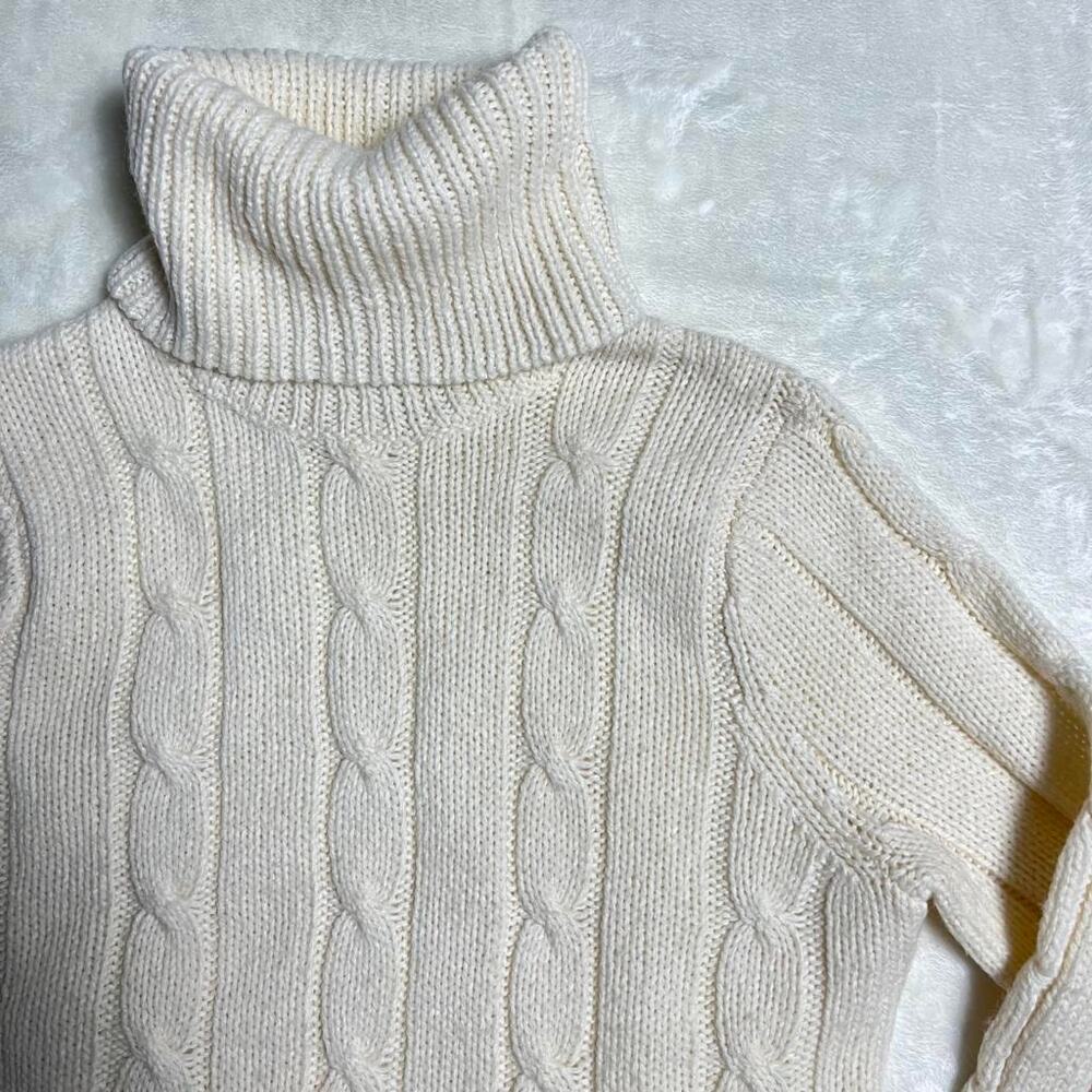 Columbia Turtleneck Sweater Alpaca Wool Blend Women M Ivory Cable Knit Fisherman